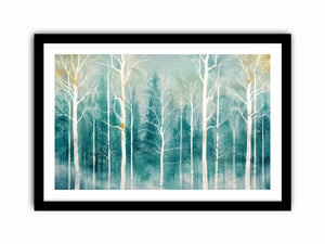 Misty forest with golden accents
