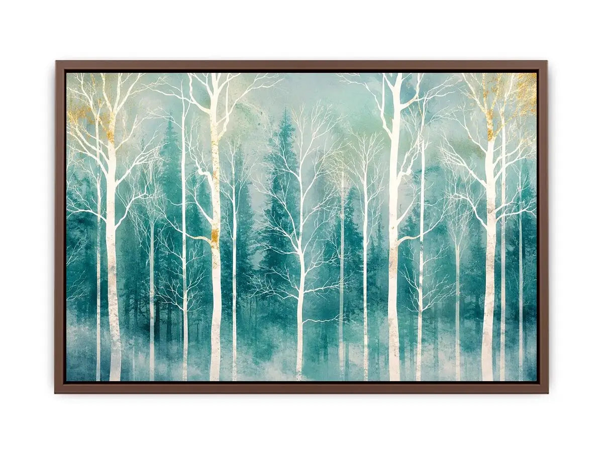 Misty forest with golden accents