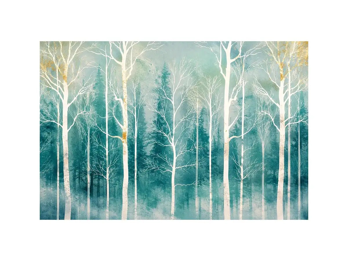 Misty forest with golden accents