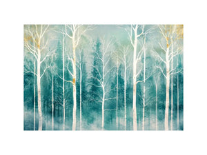 Misty forest with golden accents