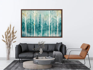 Misty forest with golden accents