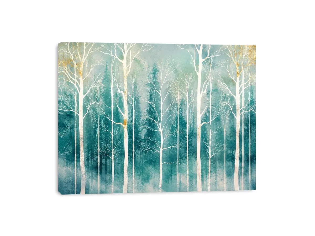 Misty forest with golden accents