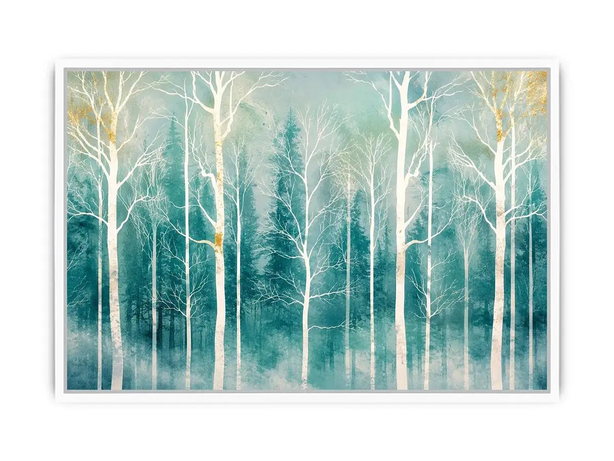 Misty forest with golden accents