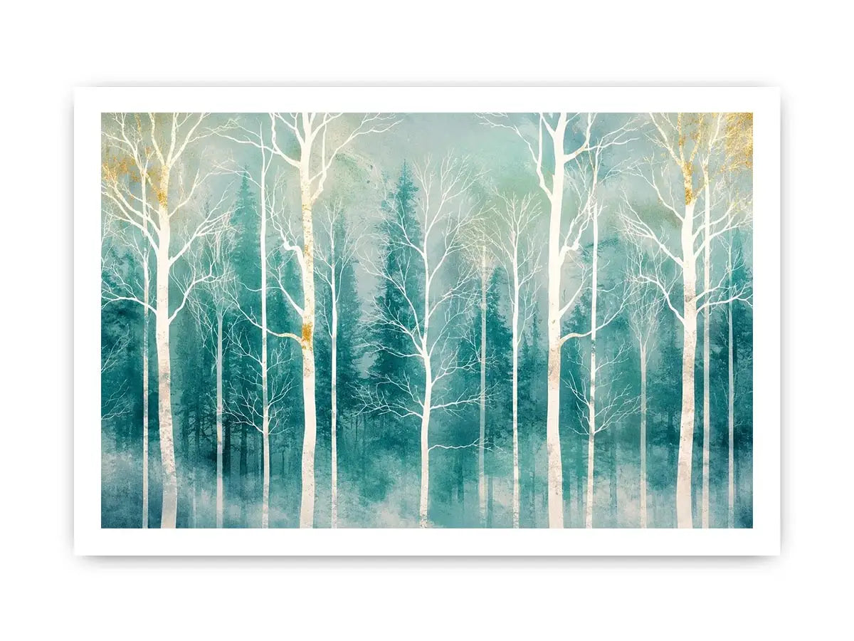 Misty forest with golden accents