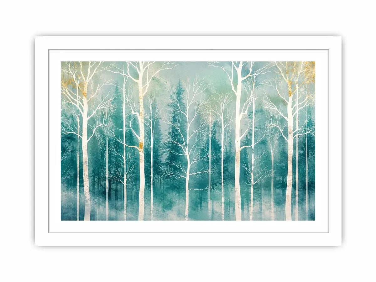 Misty forest with golden accents