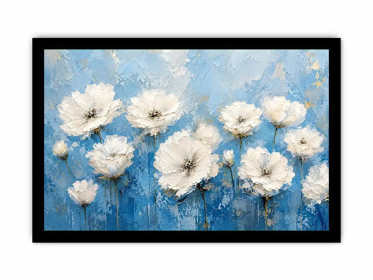 Elegant floral blooms on blue canvas