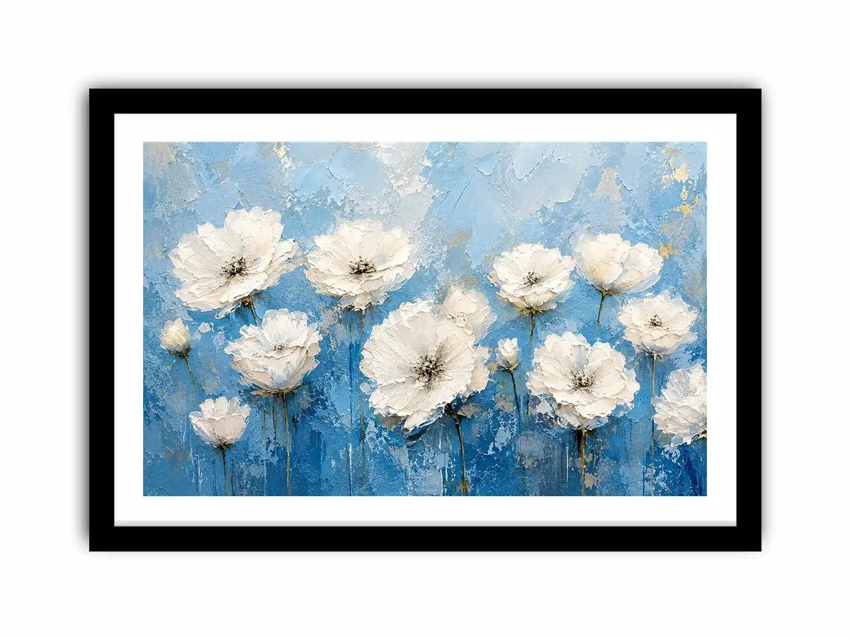 Elegant floral blooms on blue canvas