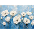 Elegant floral blooms on blue canvas