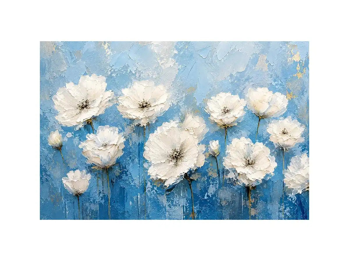 Elegant floral blooms on blue canvas