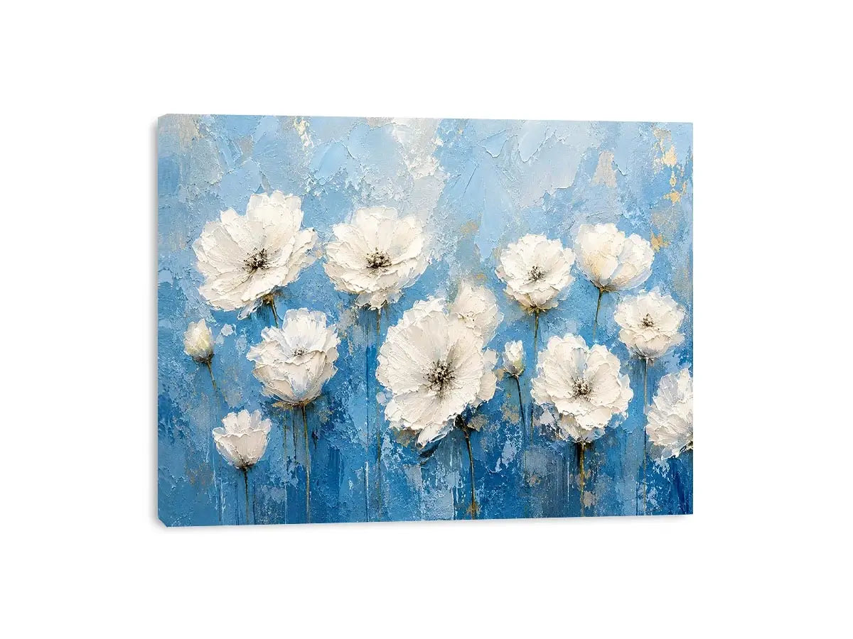 Elegant floral blooms on blue canvas