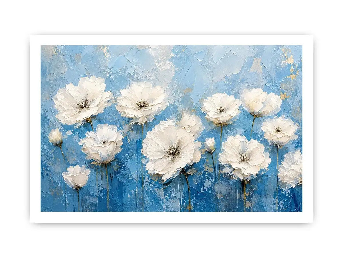 Elegant floral blooms on blue canvas