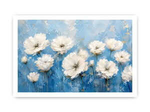 Elegant floral blooms on blue canvas