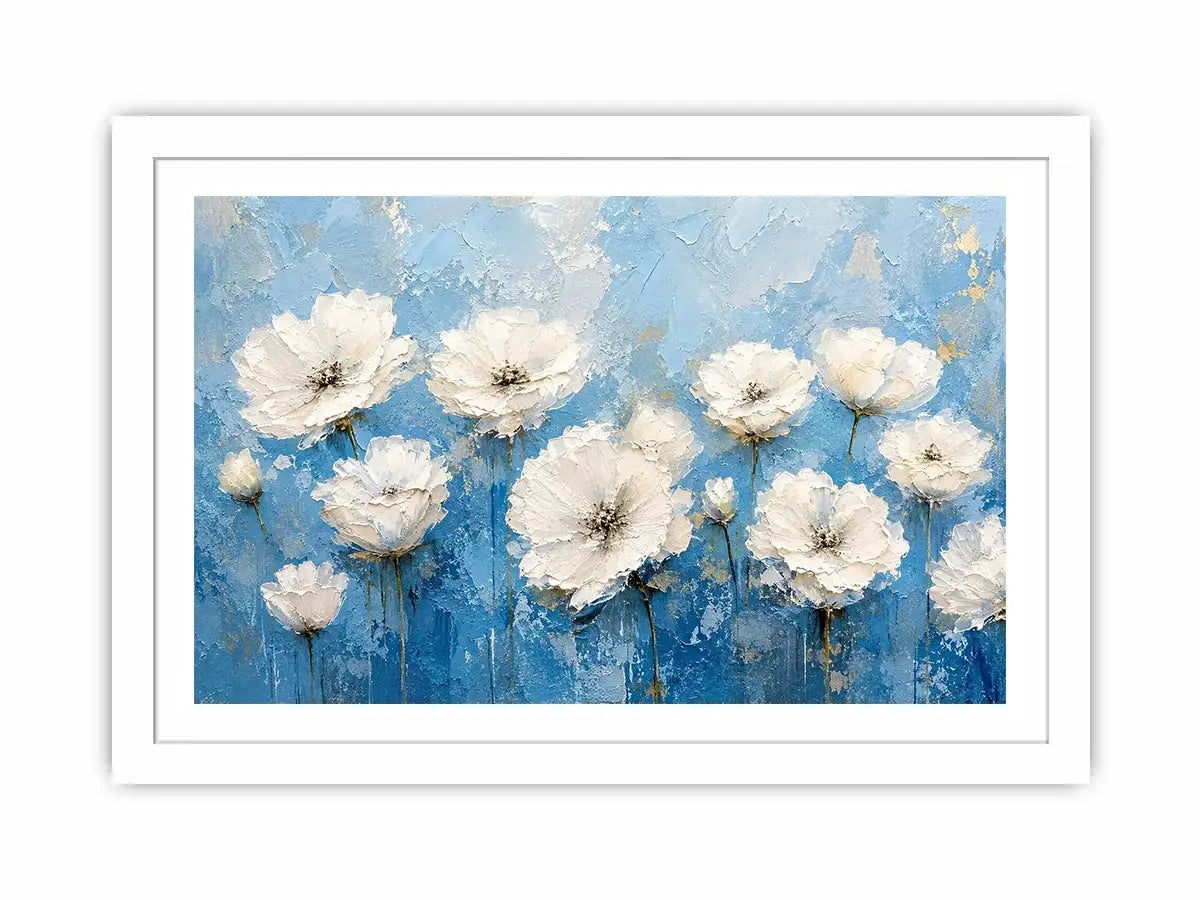 Elegant floral blooms on blue canvas