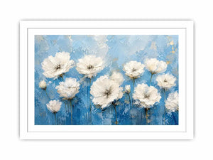 Elegant floral blooms on blue canvas