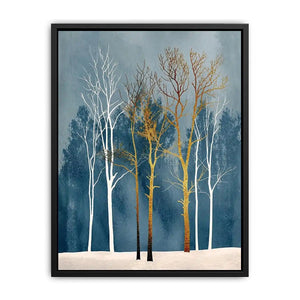 Winter forest in gold and white