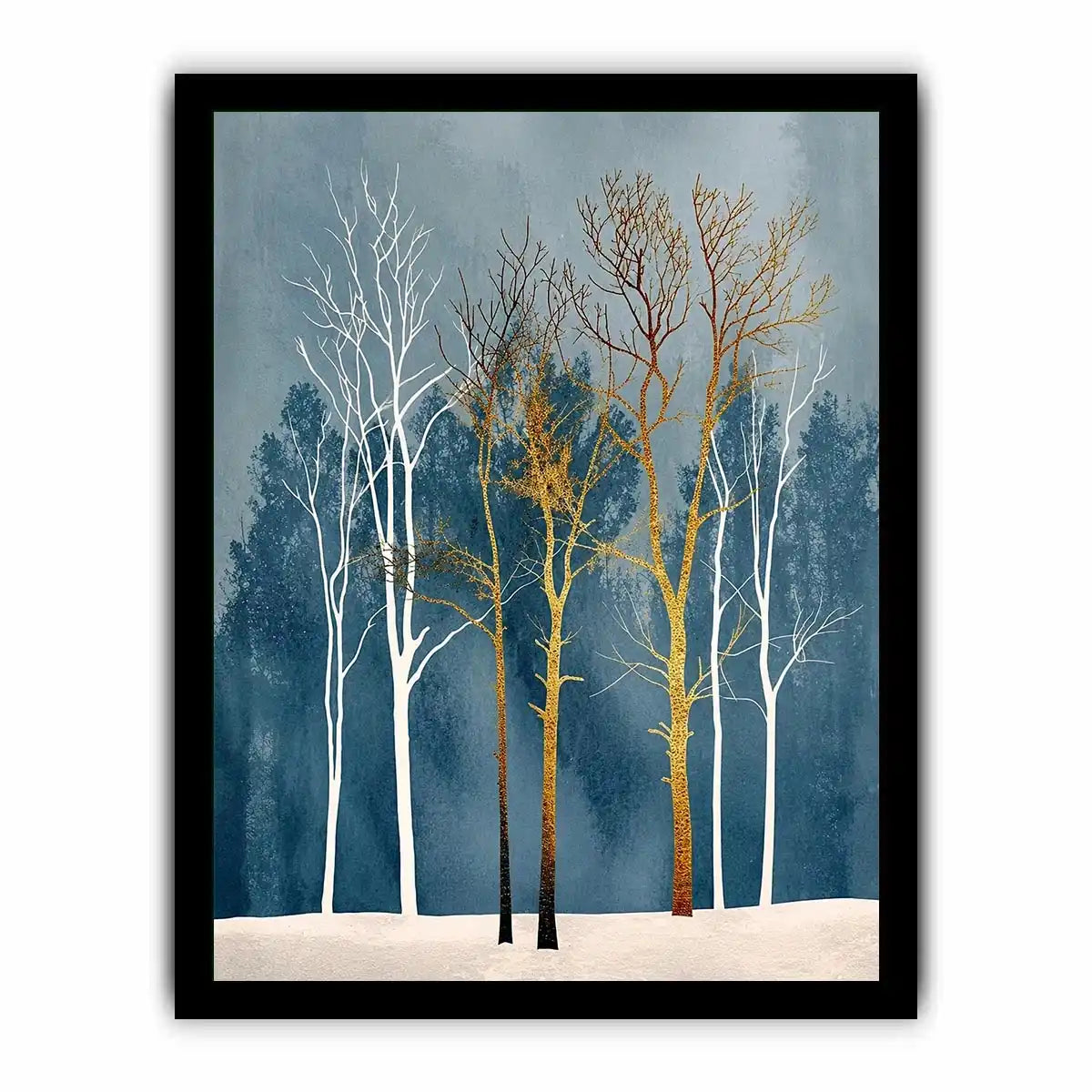 Winter forest in gold and white
