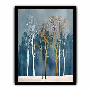 Winter forest in gold and white