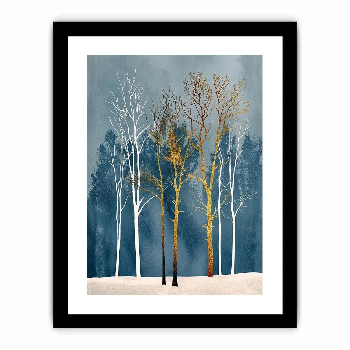 Winter forest in gold and white