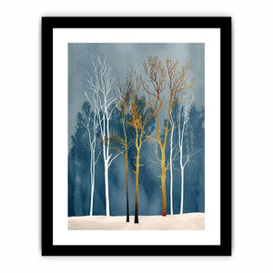 Winter forest in gold and white