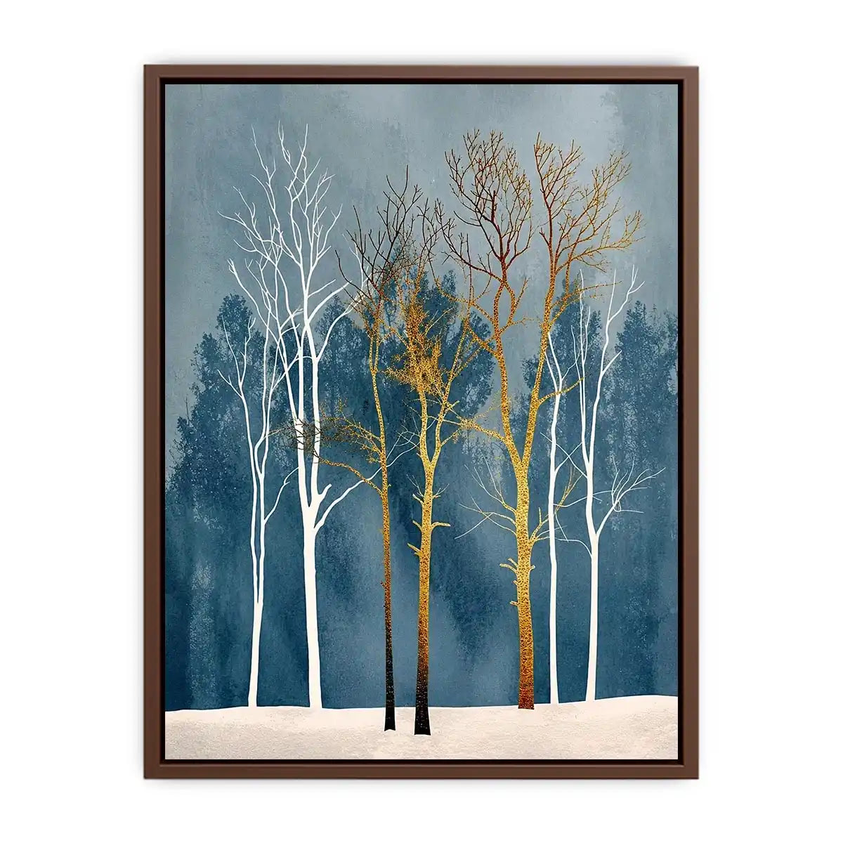 Winter forest in gold and white