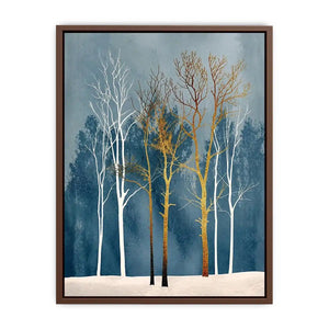 Winter forest in gold and white