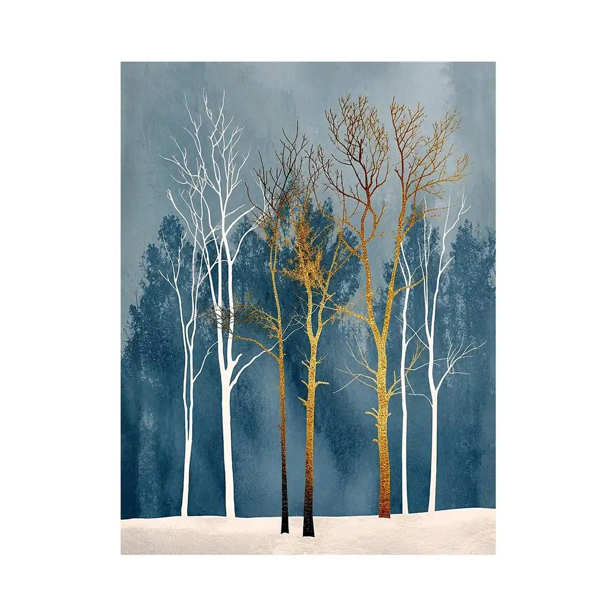 Winter forest in gold and white
