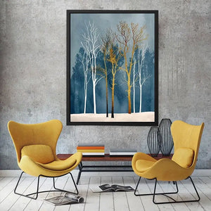 Winter forest in gold and white
