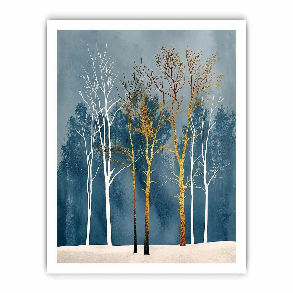 Winter forest in gold and white