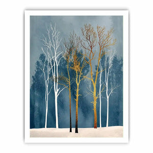 Winter forest in gold and white