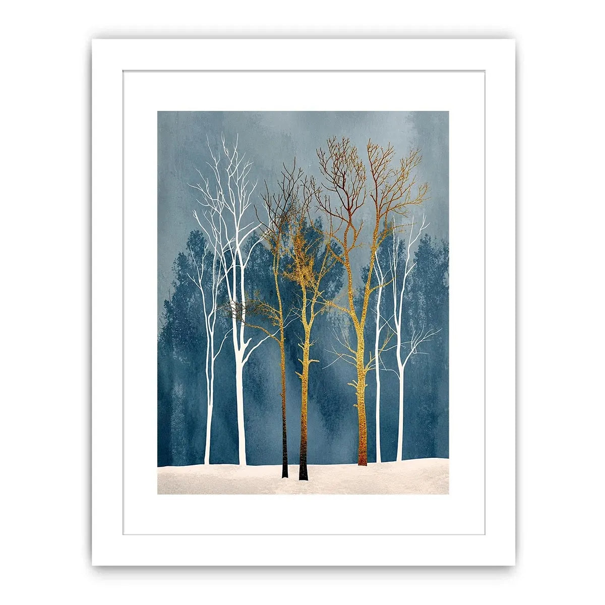 Winter forest in gold and white