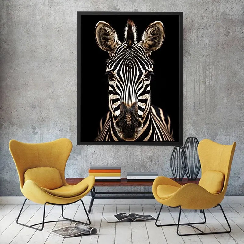Zebra portrait in dramatic lighting