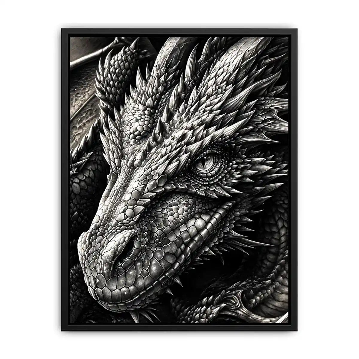 Fierce dragon in monochrome detail