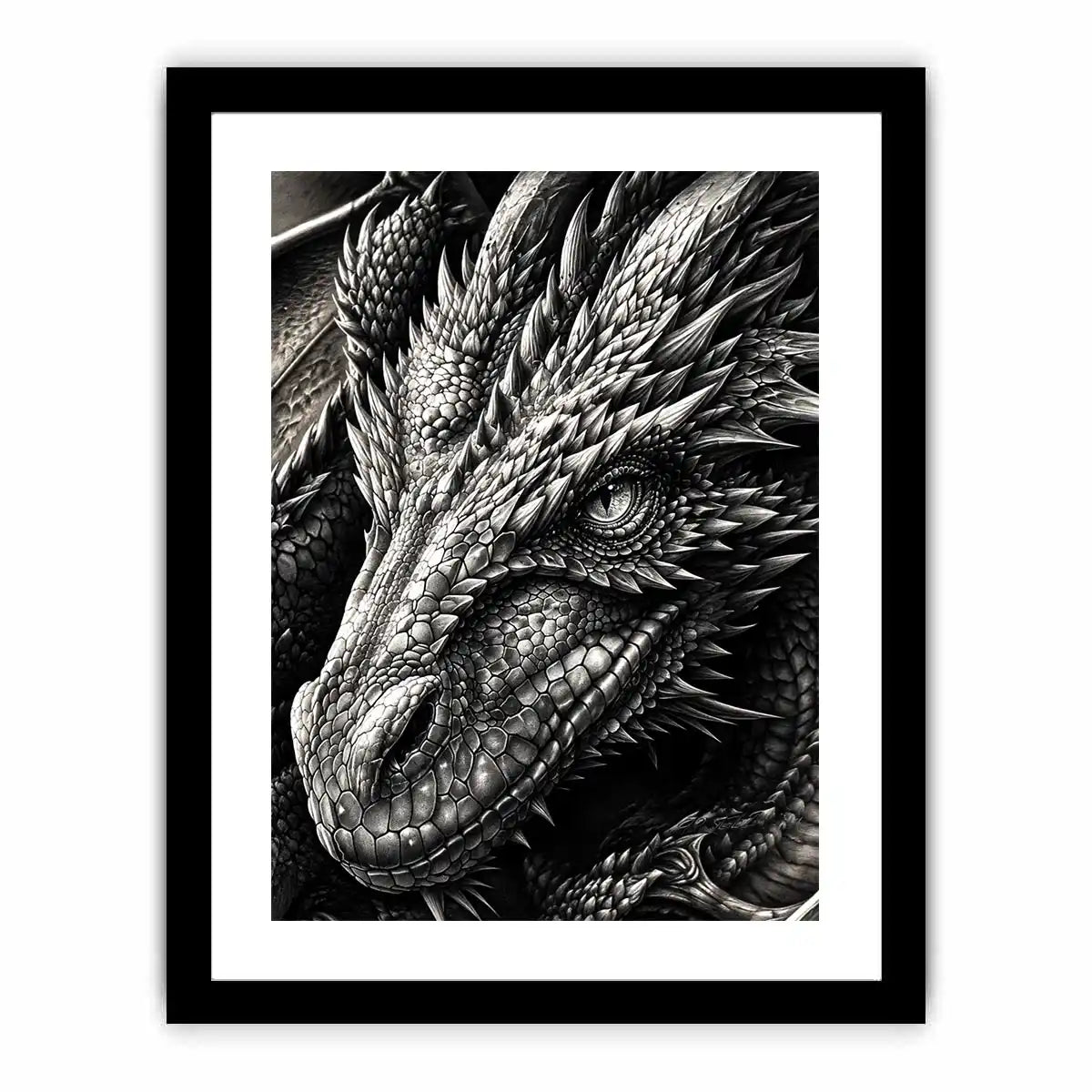 Fierce dragon in monochrome detail