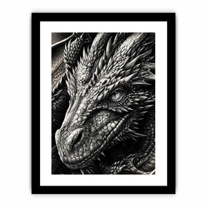 Fierce dragon in monochrome detail