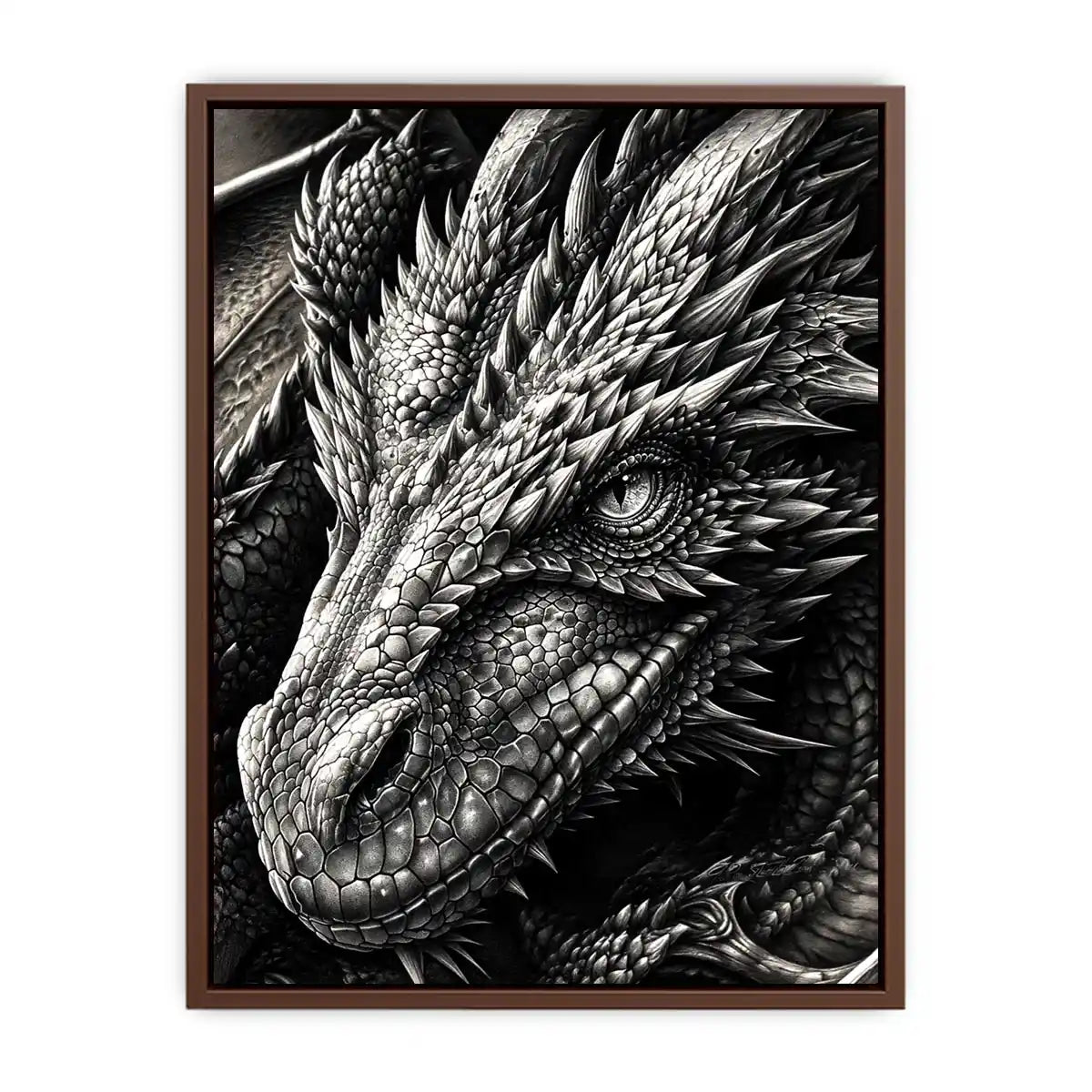 Fierce dragon in monochrome detail