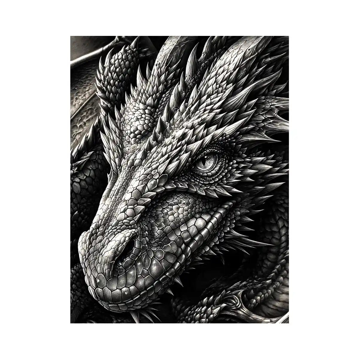 Fierce dragon in monochrome detail