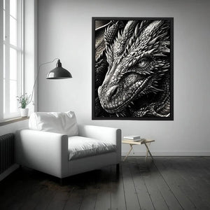 Fierce dragon in monochrome detail