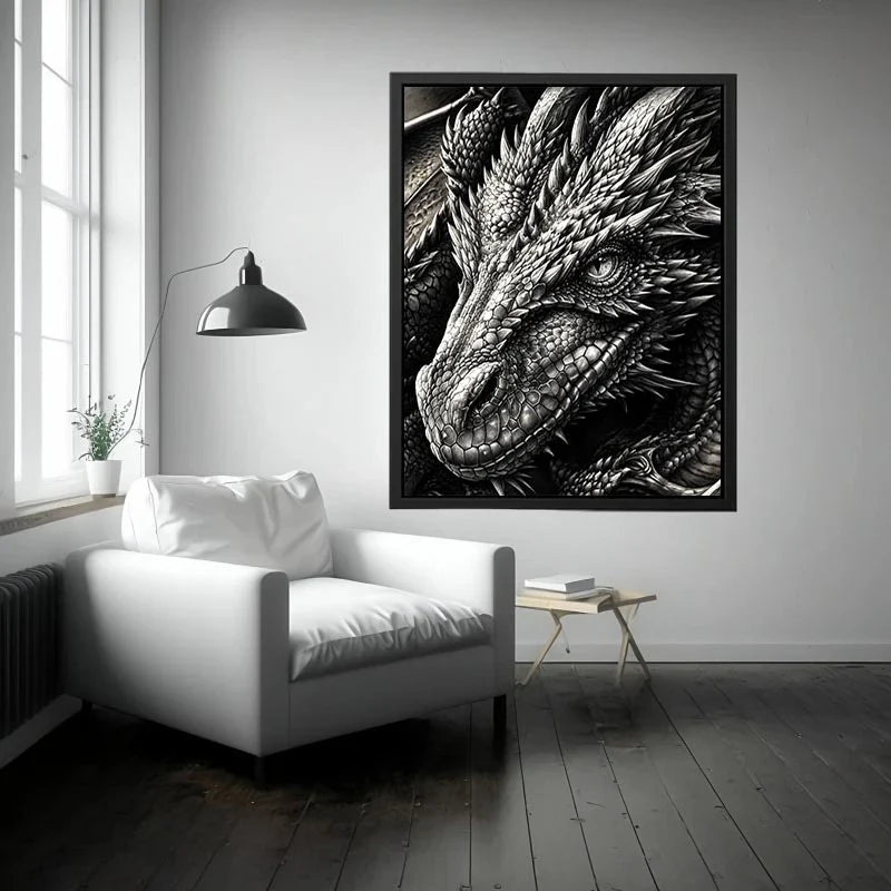 Fierce dragon in monochrome detail