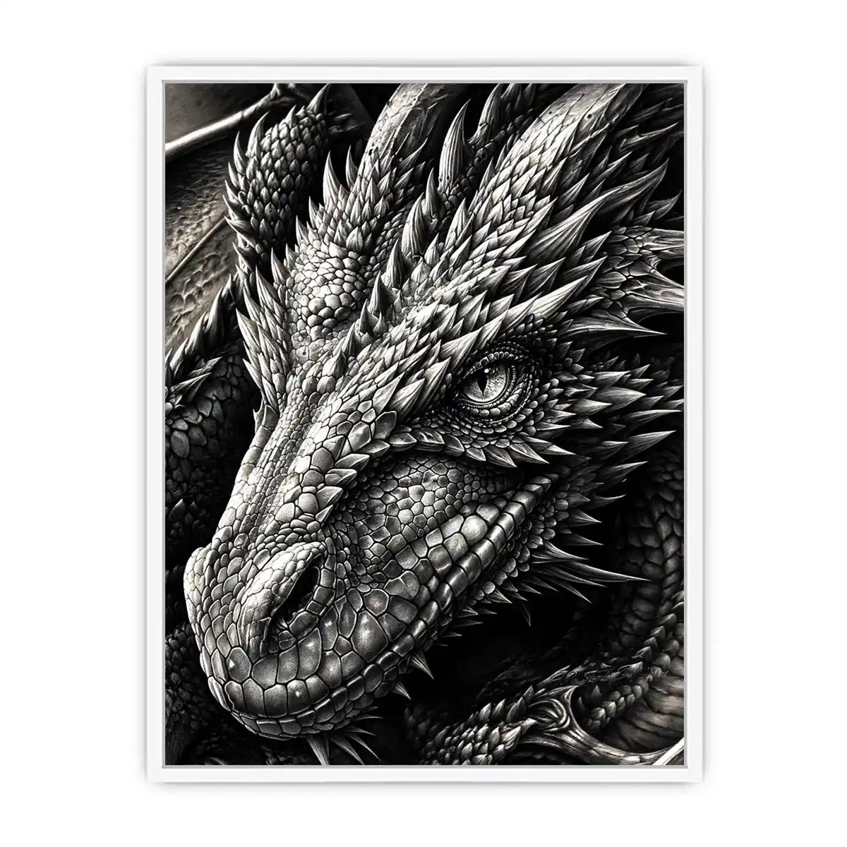 Fierce dragon in monochrome detail