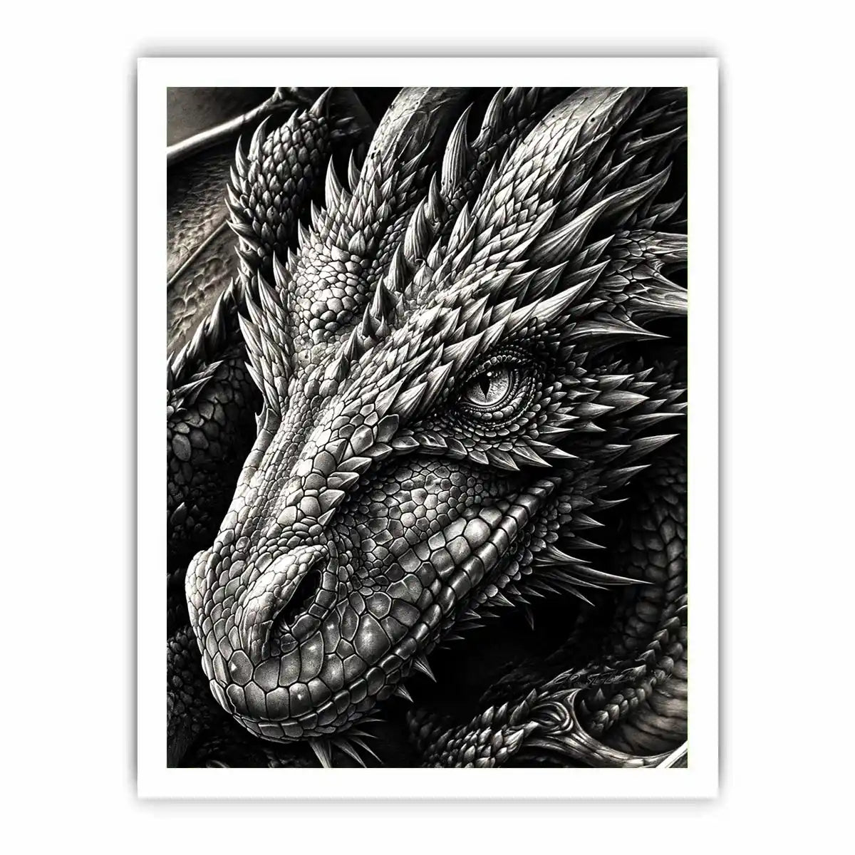 Fierce dragon in monochrome detail