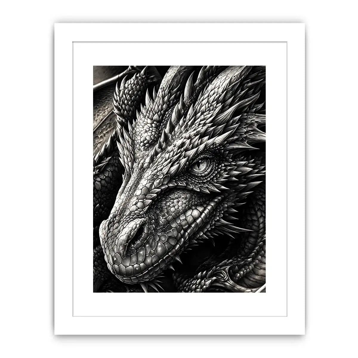 Fierce dragon in monochrome detail