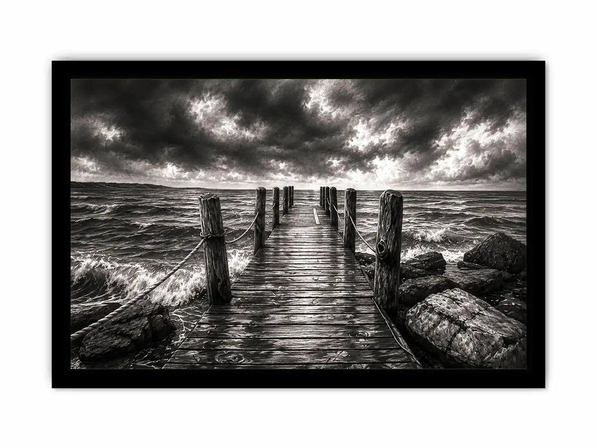 Stormy pier at sea