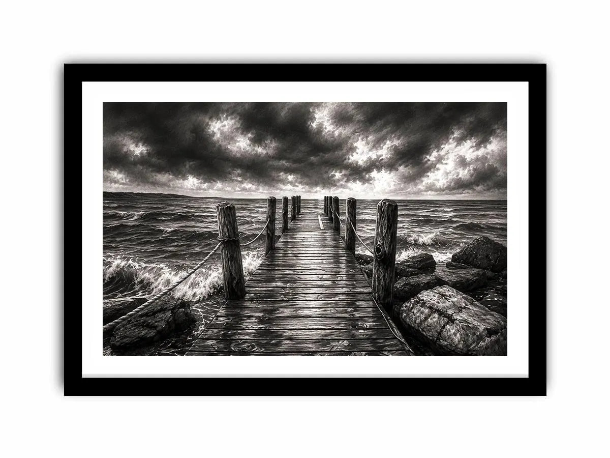 Stormy pier at sea