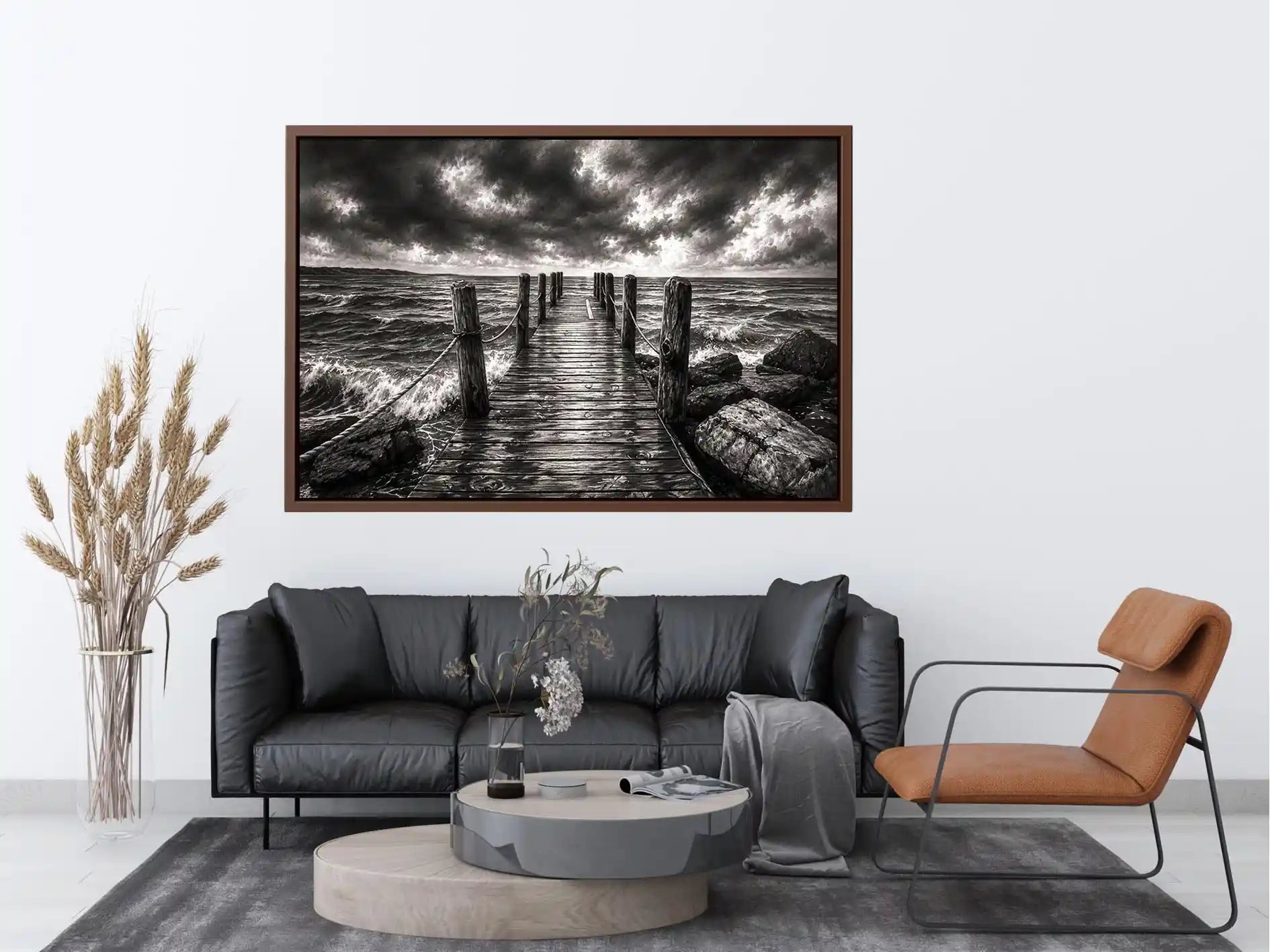 Stormy pier at sea