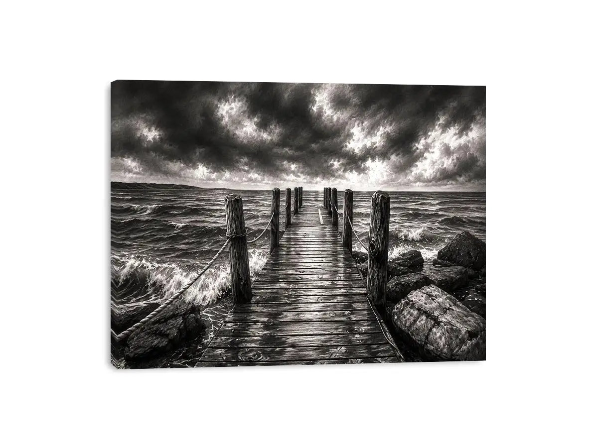 Stormy pier at sea