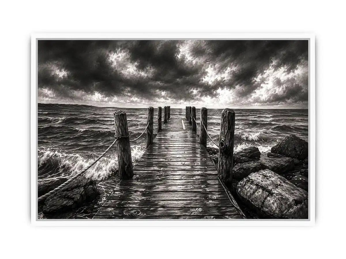 Stormy pier at sea