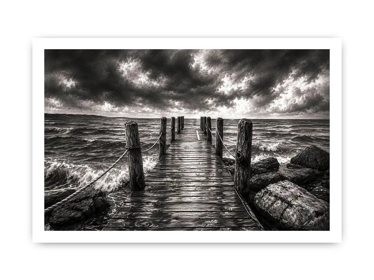 Stormy pier at sea