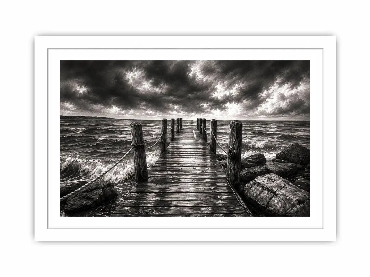 Stormy pier at sea