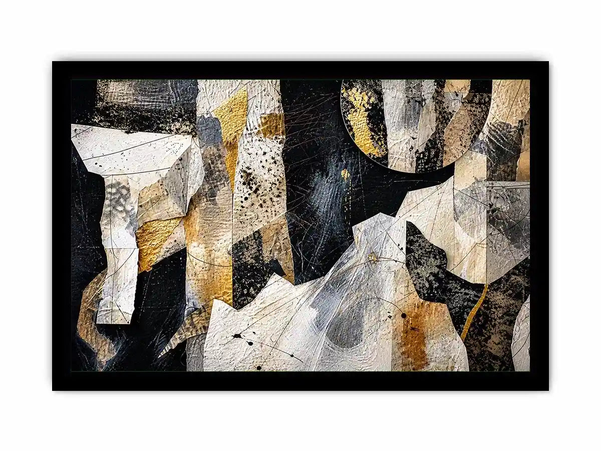 Abstract collage with textured gold accents