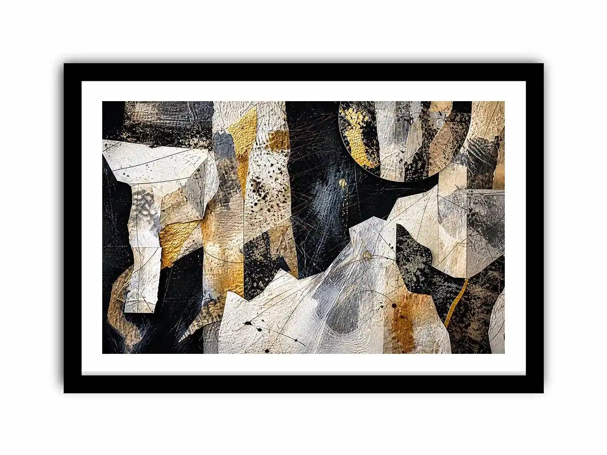 Abstract collage with textured gold accents